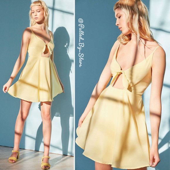 KIMCHI BLUE Yellow Tie-Front Fit + Flare Dress EUC - Picture 1 of 13